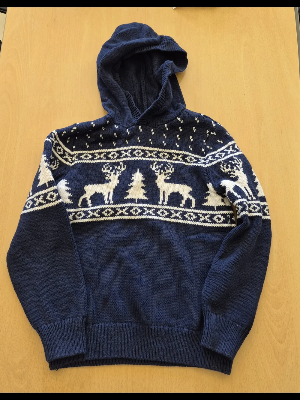Old Navy Navy and White Hooded Fair Isle Reindeer Sweater